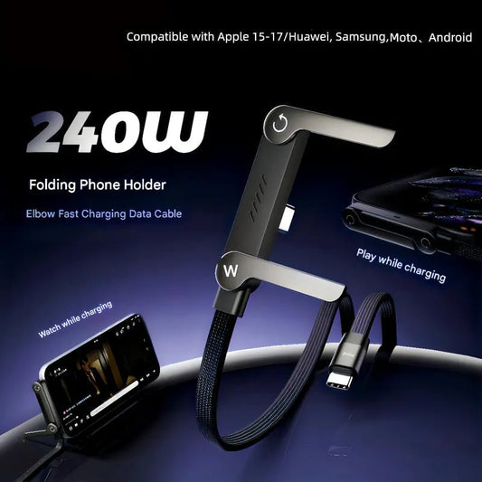 ⚡ 2-in-1 Invisible Charger Cable with Stand – 240W Super Fast Charging & Secure Phone Holder 📱🚀