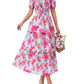 🌸 Summer Dream – Maxi Chiffon Dress with Floral Print and Ruffles – Short-Sleeved with a Round Neckline