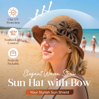 Elegant Woven Straw Sun Hat with Bow