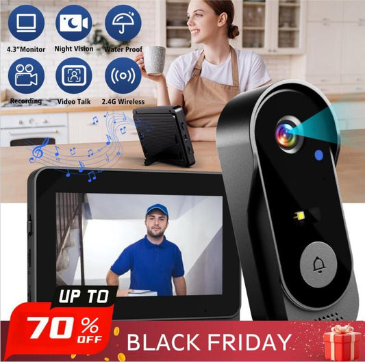 🔥2026 Bestseller🔥Wireless doorbell camera: 1080P, 170° angle, 4.3-inch screen, IPX65 outdoor waterproof rating, night vision