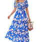 🌸 Summer Dream – Maxi Chiffon Dress with Floral Print and Ruffles – Short-Sleeved with a Round Neckline