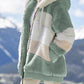 Women's Winter Plush Hooded Colorblock Jacket With Pockets