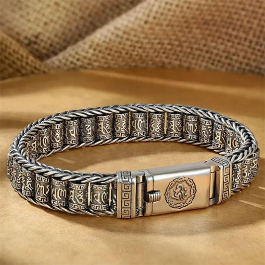 💎 50% OFF! 💎 Six Character Truth Prayer Wheel Bracelet – Tibetan-Inspired, 925 Silver Plated & Symbol of Luck