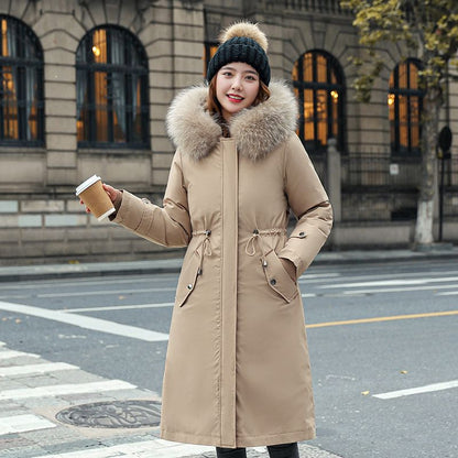 Women's Winter Hooded Furry Collar Casual Parka Coat