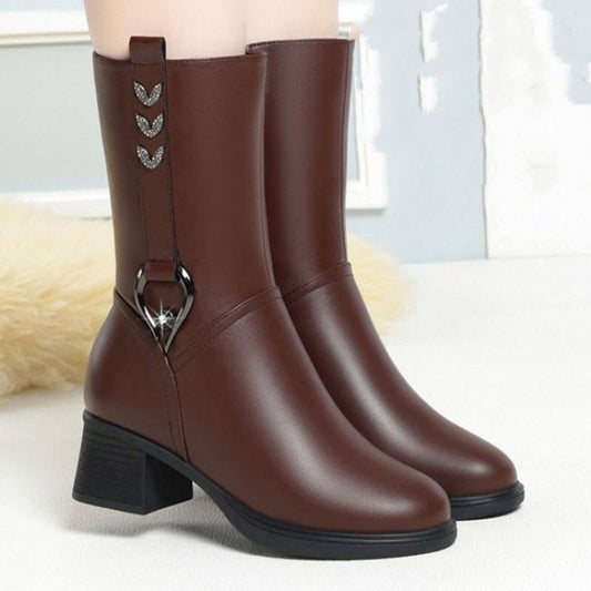 Soft Faux Leather Chunky Heel Zipper Boots