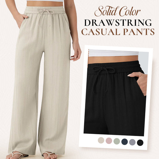 Lightweight Summer Linen Pants Solid Color Drawstring Casual Pants - Breathable & Skin-Friendly
