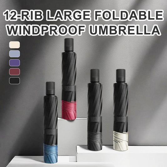 ☔ 12-Rib Windproof Umbrella - Large Coverage & Compact Fold, Durable Frame for Heavy Rain & Wind 📦✨