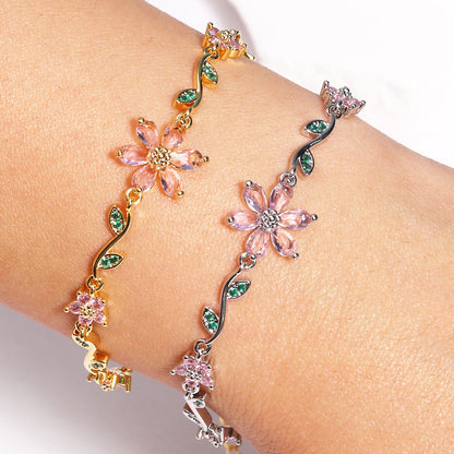 Women's Cherry Blossom Rhinestone Bracelet