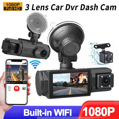 🔥50% OFF! 🚗 HD 1080p Triple-Lens Car DVR with Auto Reverse Camera + Parking Monitor