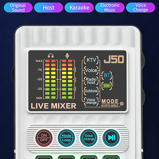 Portable Handheld Live Sound Card (Voice Changer): Multifunctional Effects + Noise Cancellation – Stream from Anywhere!