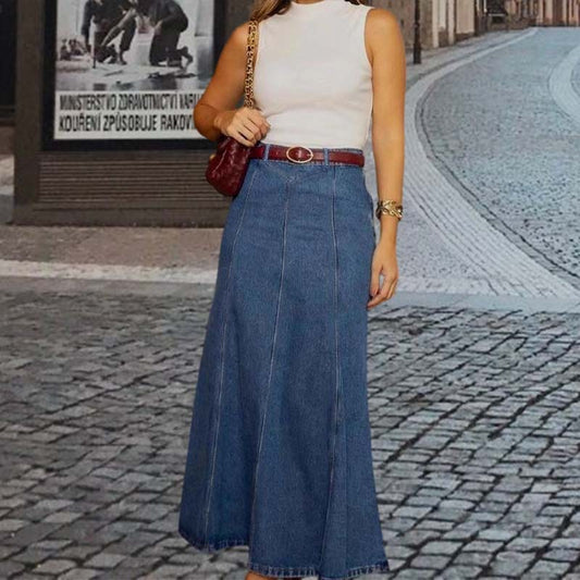 ✨🔥Women's High-Waist A-Line Denim Maxi Skirt💞