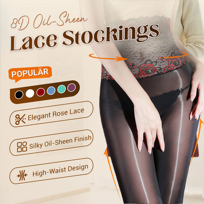 📢📢50% OFF!!⏰Value Bundle: 8D Oil-Sheen Rose Lace Stockings + Cosmetic Bag