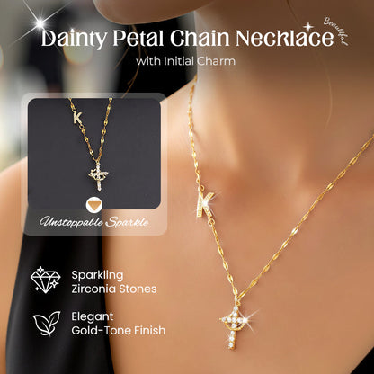 ⏳Time-Limited Special⏰Dainty Petal Chain Necklace with Initial Charm