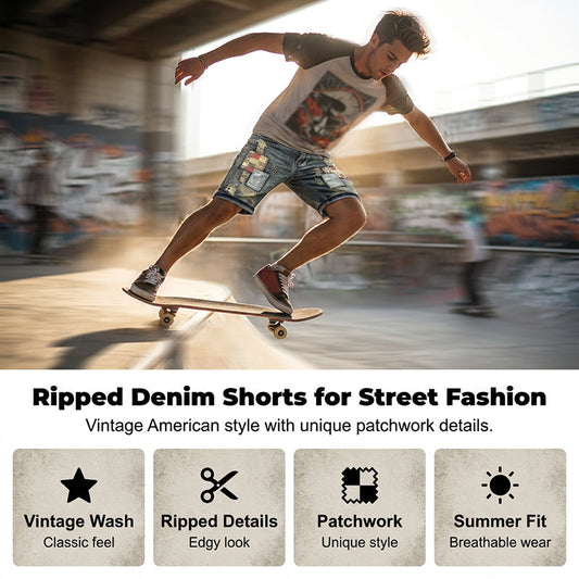 👖 LIMITED-TIME 50% OFF! 🩳 Men's Ripped Denim Shorts – Distressed, Patched, Retro Wash ✨