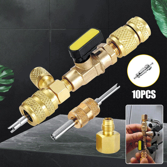 ❄️ 50% OFF NOW! 🔩 AC Valve Core Removal Tool – Dual SAE Ports, Solid Brass Build, Includes 10 Extra Cores 🔧
