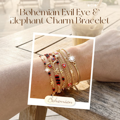 Bohemian Evil Eye & Elephant Charm Bracelet