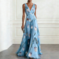 🌼Elegant V-Neck Tulip Print Maxi Dress