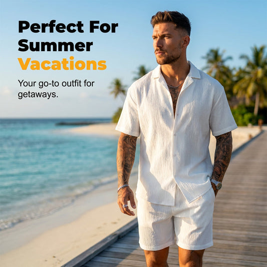 Men's Textured Short Sleeve Camp Collar Shirts