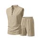 Men's Linen Sleeveless Lace-Up Top & Shorts Set