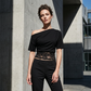 Women's One-Shoulder Lace Patchwork Top