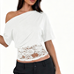 Women's One-Shoulder Lace Patchwork Top