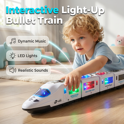 🚄 50% OFF NOW! 🎵 Electric Bullet Train Toy – Light-Up, Bump & Go with Music – Interactive Lights & Sounds – Smart Obstacle Navigation ✨