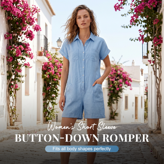 👗 LIMITED-TIME 50% OFF! ✨ Women’s Short Sleeve Romper – Button-Down, Comfortable Fit, Casual Style 🌿