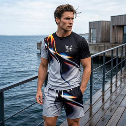 Men's Abstract Print T-Shirt and Shorts Set