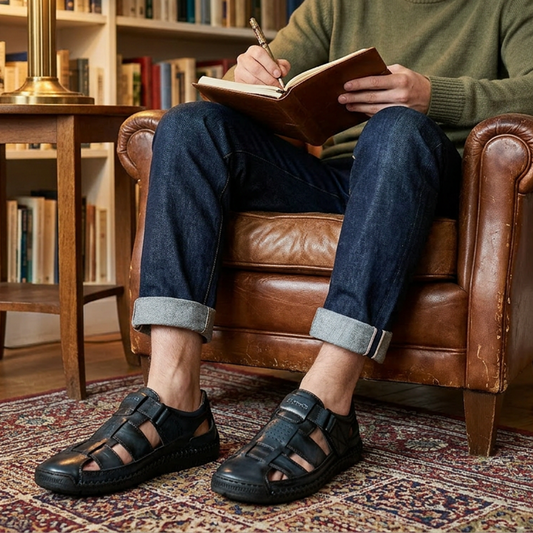 👞 50% OFF NOW! 🏖️ Men's Closed-Toe Beach Sandals – Breathable Hollow Design & Cushioned Comfort 👟