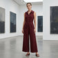 Women's Sleeveless Button-Front Wide-Leg Jumpsuit