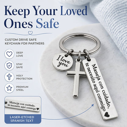 ⏳Time-Limited Special⏰Stainless Steel Cross Keychain – ‘Drive Safe’ Blessing❤️🙏