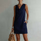 👗 Elegant Slim Fit Cowl Neck Dress – Sleeveless, Side Pockets, Versatile ✨