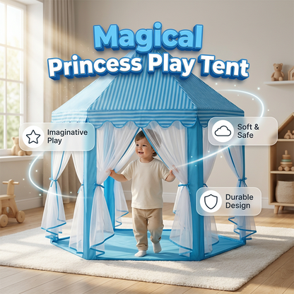 Children's Hexagonal Castle Tent with Mesh Curtains