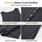 ⏳Time-Limited Special⏰Women's Sleeveless Button-Front Romper – Waffle Knit, Scoop Neck, Side Pockets 🌿
