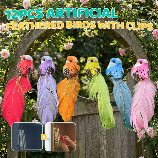 12PCS Artificial Feathered Birds with Clips