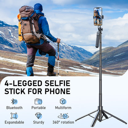 ⏳Time-Limited Special⏰4-Leg Selfie Stick Tripod for Phone — All-in-One Extendable Selfie Stick & Tripod Stand | 4-Leg Stable Base