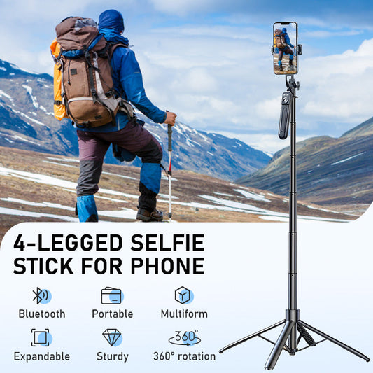 ⏳Time-Limited Special⏰4-Leg Selfie Stick Tripod for Phone — All-in-One Extendable Selfie Stick & Tripod Stand | 4-Leg Stable Base