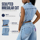 🎉 LIMITED TIME 50% OFF! 🧥 Women Sleeveless High Slit Denim Vest Dress – Patchwork Longline Jean Waistcoat ✨