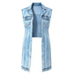 🎉 LIMITED TIME 50% OFF! 🧥 Women Sleeveless High Slit Denim Vest Dress – Patchwork Longline Jean Waistcoat ✨