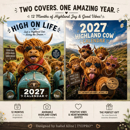 🐮 2027 Funny Highland Cow Wall Calendar🗓️ | A4 Hanging Calendar |🎁 Designed by Isabel Kline 🎨📆