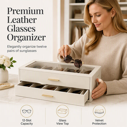 📢📢50% OFF !! ⏰2-Tier Sunglasses Organizer Box with Transparent Glass Top Display