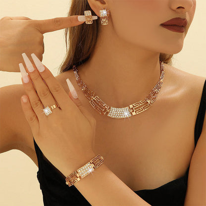 ⏳Time-Limited Special⏰Rhinestone Jewelry 4-Piece Set – Necklace, Earrings, Bracelet & Ring – Complete Your Look! ✨