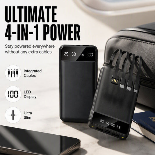 🏕️ High-Capacity Power Bank with Integrated Cables