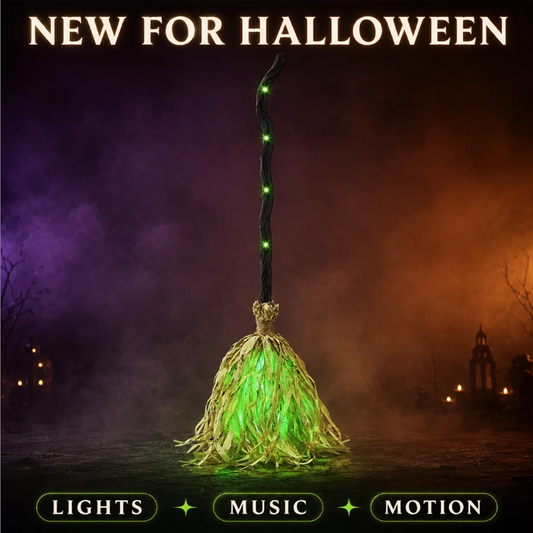 📢📢50% OFF !!⏰🧙 Animated Witch Broom Halloween Decoration with Lights and Sound