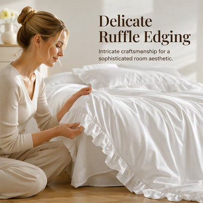 Simple Solid Color 4-Piece Bedding Set with Ruffled Borders