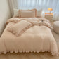 Simple Solid Color 4-Piece Bedding Set with Ruffled Borders