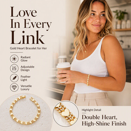 💖 LIMITED‑TIME 50% OFF! ✨ Women’s Elegant Heart Link Bracelet – Dainty Romantic Design, Adjustable Chain ✨