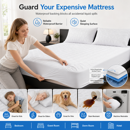 ⏳Time-Limited Special⏰Waterproof Fitted Sheet – Solid Color Machine Washable Mattress Protector Cover, Soft Breathable Bed Cover for Bedroom, Guest Room & Dorm ✨