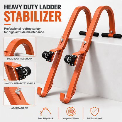 🔧 50% OFF NOW! 📐 Ladder Stabilizer Roof Hooks – Steel Frame, Caster Wheels & Padded Bars for Straight Ladders 🏠