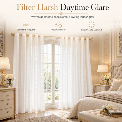 🏡 Limited-Time 50% Off ✨ Greek Key Sheer Curtain Panel — Soft Light & Daytime Privacy ☀️
